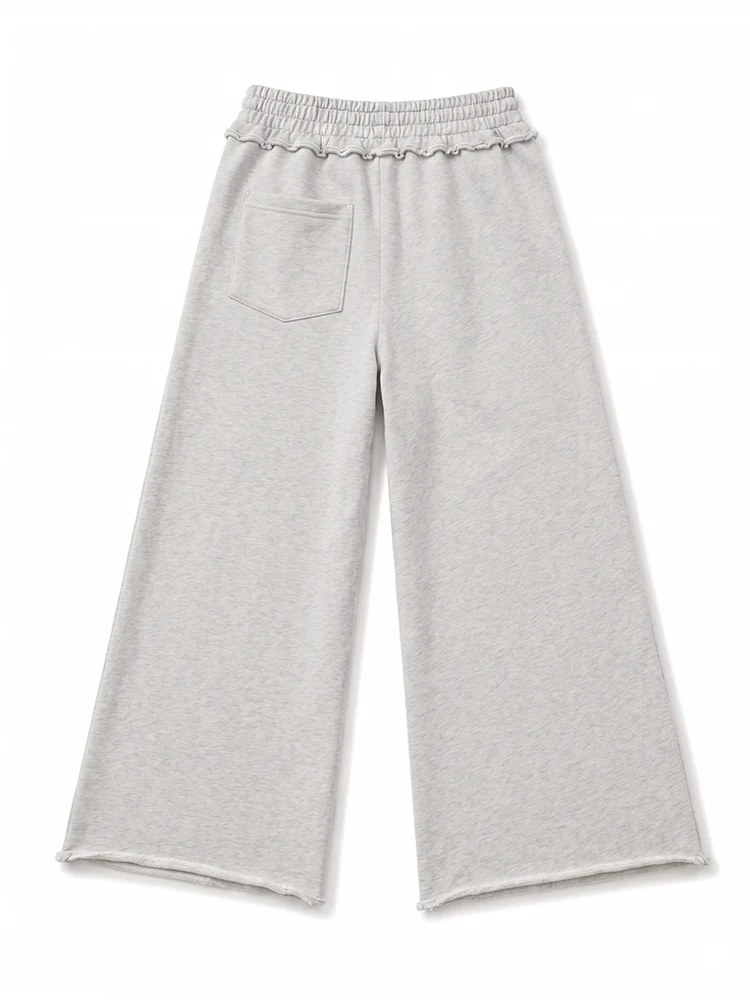 Korean Style Minimalist Frayed Waist Wide Leg Sweatpants Loose Drape Straight Sport Casual Pants Asymmetric Commute High Wais...
