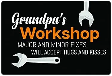 JP's Parcels Tin Signs Shop Wall Décor - Metal Sign for Workshop or Wood Working Gift 12 x 8 in. Grandpa's Workshop Majo sign