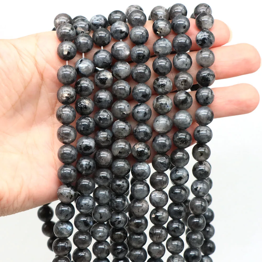 Natürliche schwarze Labradorit-Larvikit-Steinperlen, 2, 3, 4, 6, 8, 10 mm, runde lose Perlen für Schmuck, DIY-Herstellung, Armband-Zubehör, 38,1 cm