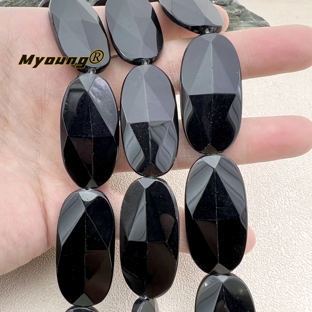 20x40MM 10PCS Large Faceted Oval Shape Natural Stone Black Obsidian Slice Focus Pendant Beads For DIY Necklace Jewelry Making