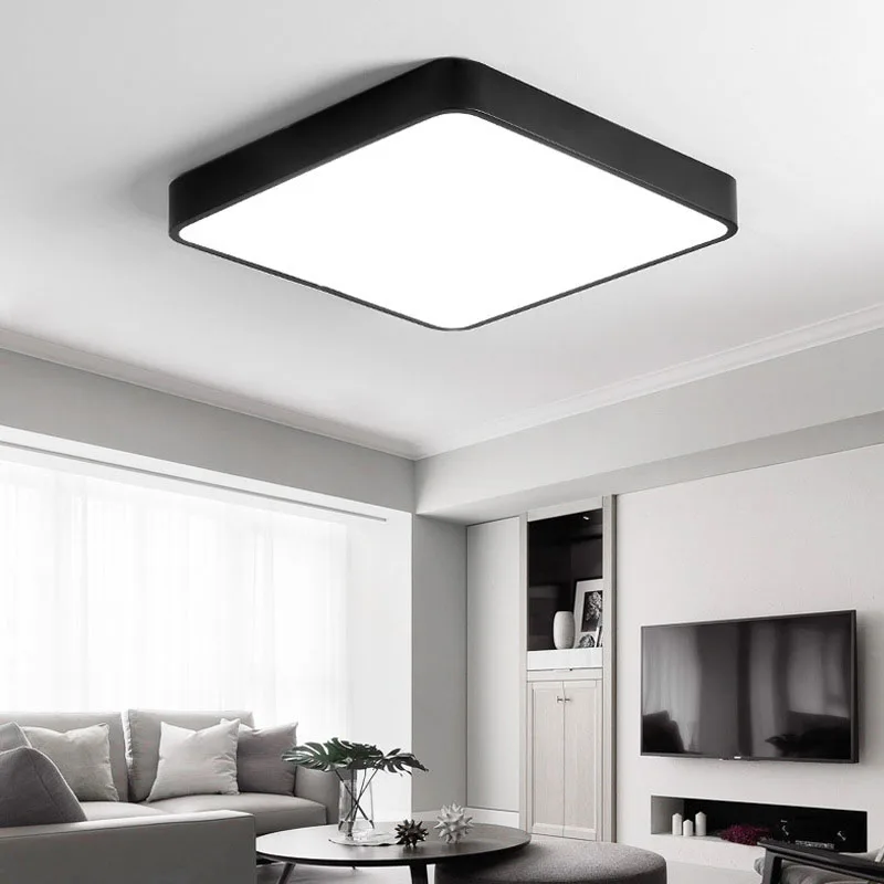 Modern LED living room ceiling lamp remote control dimming bedroom dining ceiling light black and white square/long line indoor