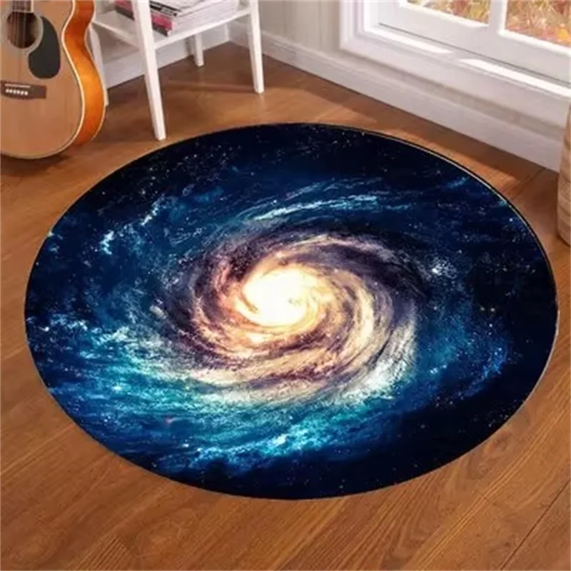 Vibrant Magical Galaxy Nebula Print Rug Soft Round Floor Mat For Kids Bedroom Playroom Cosmic Modern Home Decor Stylish Area Rug