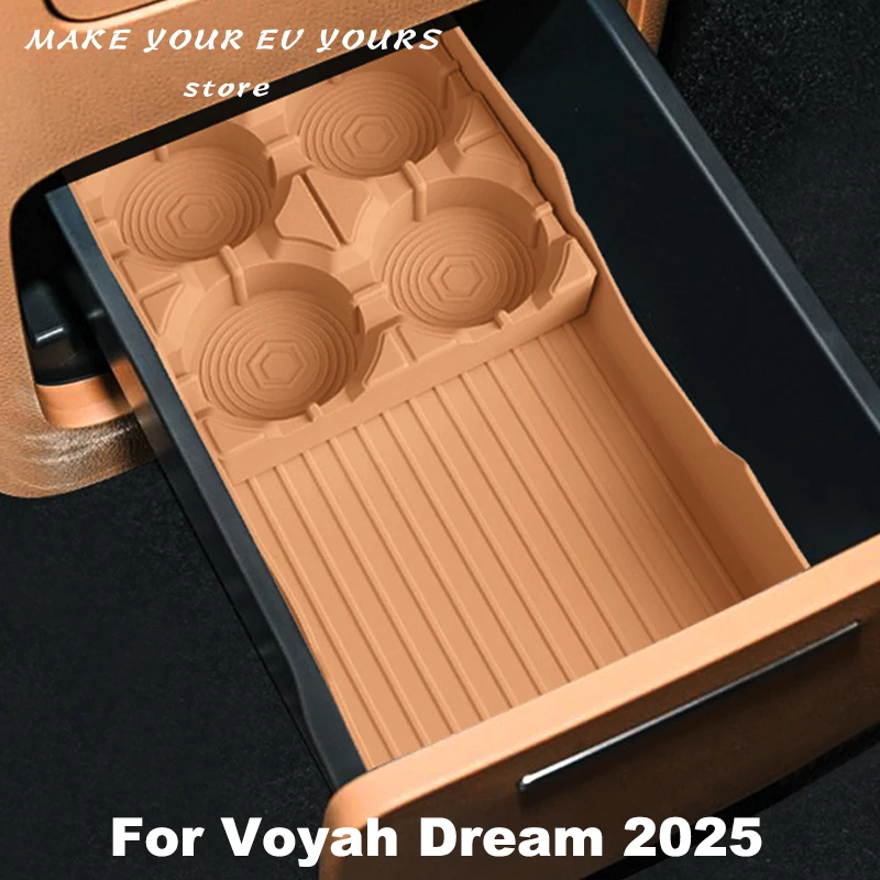 

For Voyah Dream 2024 2025 Car Refrigerator Storage Box Cup Holder Food Grade Silicone Tray Anti-skid Decorative Auto Accessories