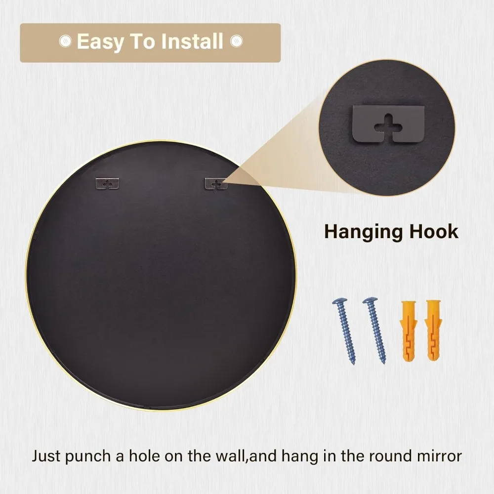 مرآة زينة دائرية مثبتة على الحائط باللون الذهبي مع إطار من الألومنيوم المصقول، مرآة دائرية حديثة مقاس 30 بوصة لتزيين المنزل