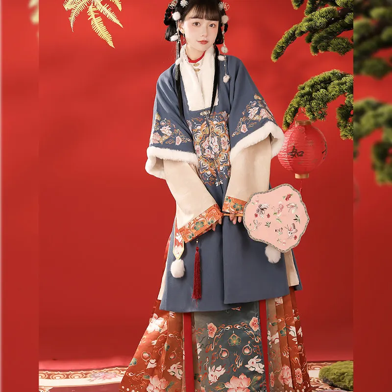 2026 Winter Hanfu Sets Women Chinese Traditional New Year Hanfu Costume Red Ma Mian Skirt Suit Female Christmas Costume view 5