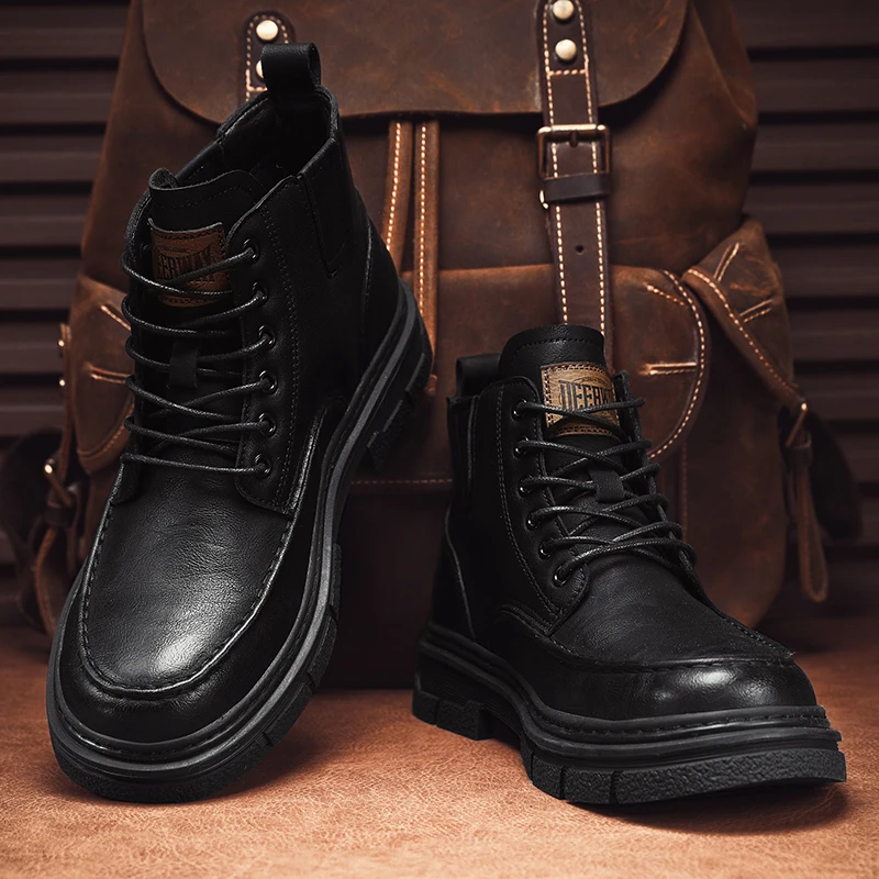 Men's Chukka Boots Waterproof Leather Casual Lace Up Ankle Oxford Boots Daily Dress Shoes For Men