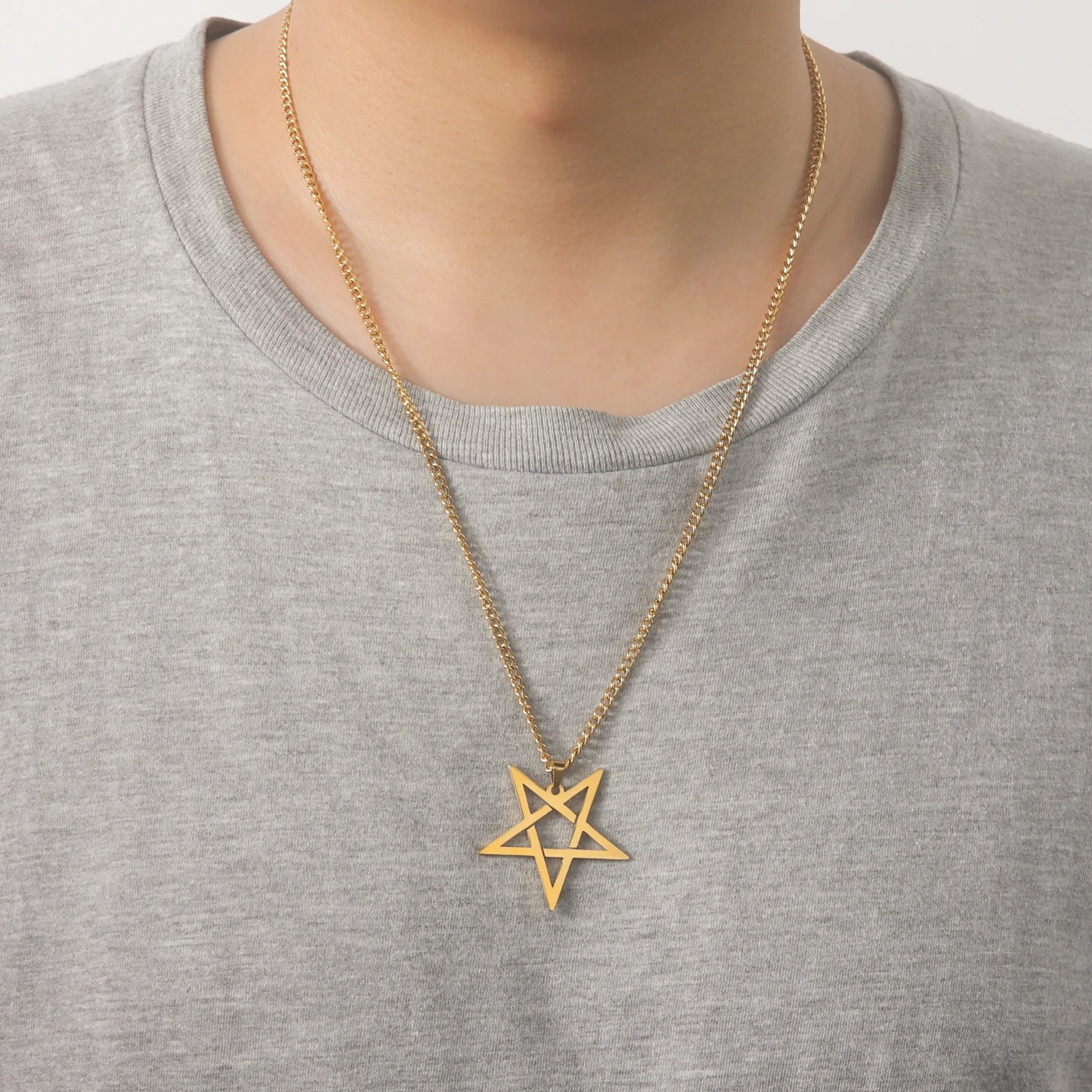 Unift Inverted Pentagram Satanic Necklace for Men Boy Stainless Steel Long Neck Chain Goth Gothic Occult Wicca Pentacle Jewelry