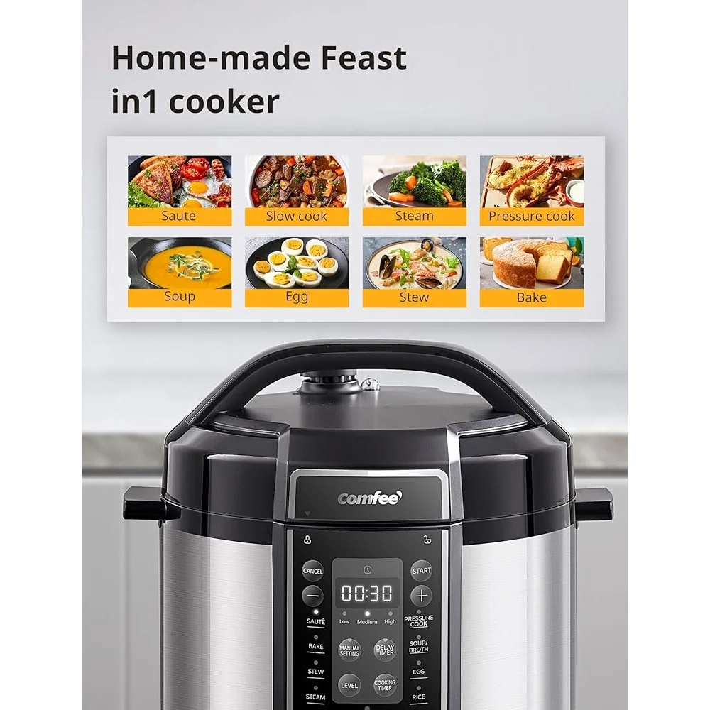 6 Quart Pressure Cooker 13 Cooking Functions Non-Stick Ceramic Pot Yogurt Maker Rice Cooker Slow Cooker Advanced Safety Features