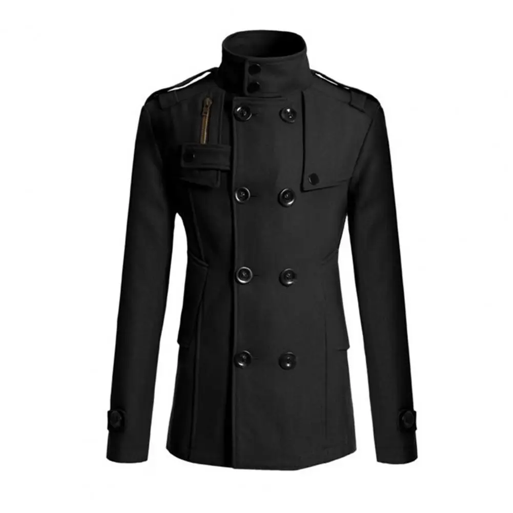 

Double-breasted Thick Men Woolen Coat Solid Color Overcoat Warm Formal Business Winter Jacket Formal Button Gentle Men Jacket
