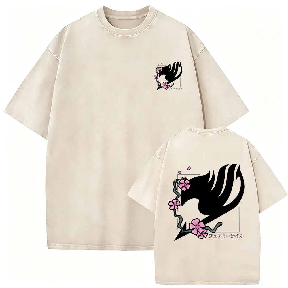 Washed Vintage Anime Fairy Tail Graphic T Shirt Manga Natsu Dragneel Print T-shirt Fashion Casual
