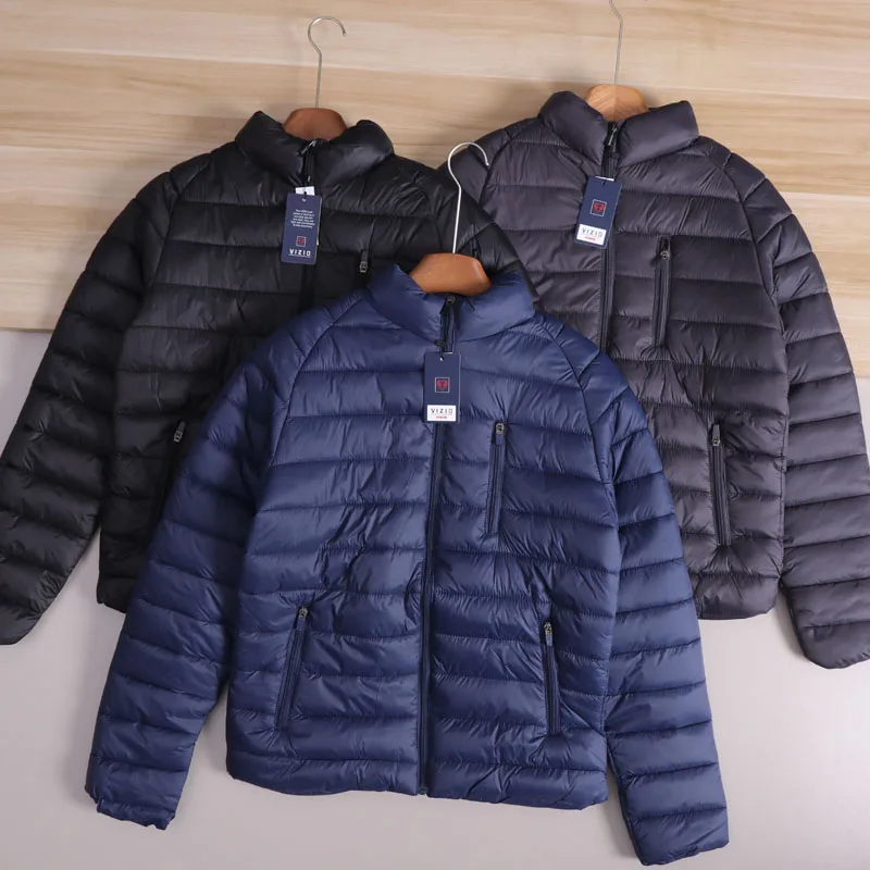 

Water-Resistant Fabric Men's Casual Pure Color Warm Cotton Jaet Stand Collar Long Sve Stand Fit Faion Urban Sle