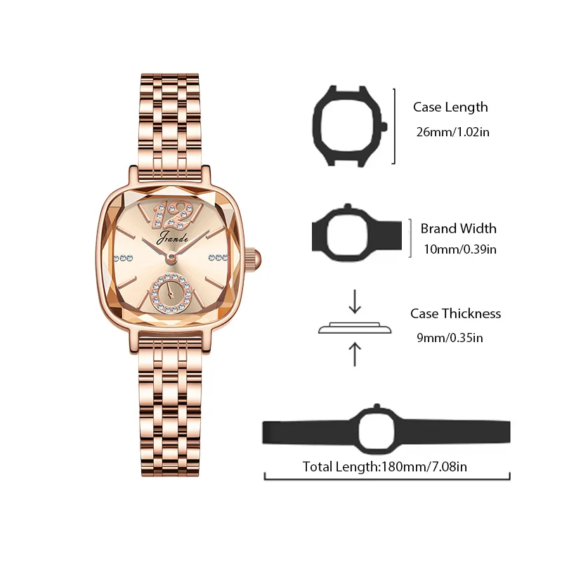 Luxury Square Quartz Wristwatch With Rhindwtones Elegant Women Watch Waterproof Casual Romantic Small Wristwatch Ladies  Steel