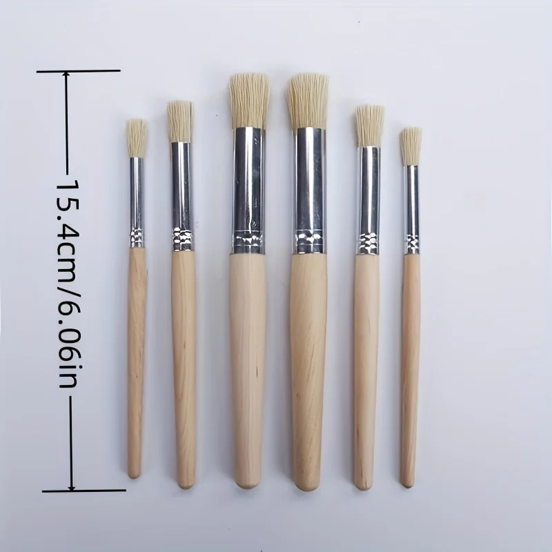6pcs Stencil Paint Brush Set with Bristle Hair & Wooden Handles - Ideal for DIY Crafts, Watercolor, Oil, and Acrylic Painting