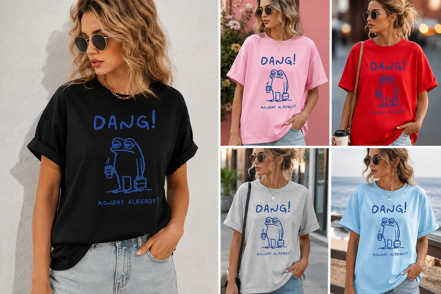 Dang Monday AlreadyDang Monday Alread T-shirt Women's Fun House I Love Frog T-shirt Fun Frog Printed T-shirt Cotton Short Sleeve