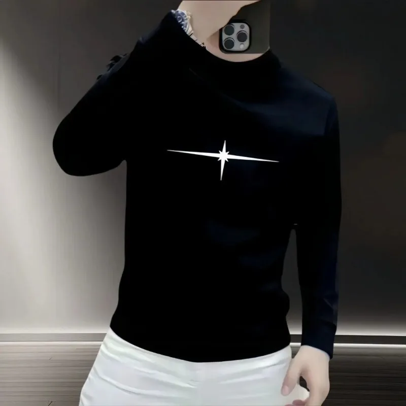 Men's Crew Neck Long-Sleeve Sweatshirt with Black Star/Compass-Like Print Casual Daily Top Fashion Harajuku Y2K Hoodies