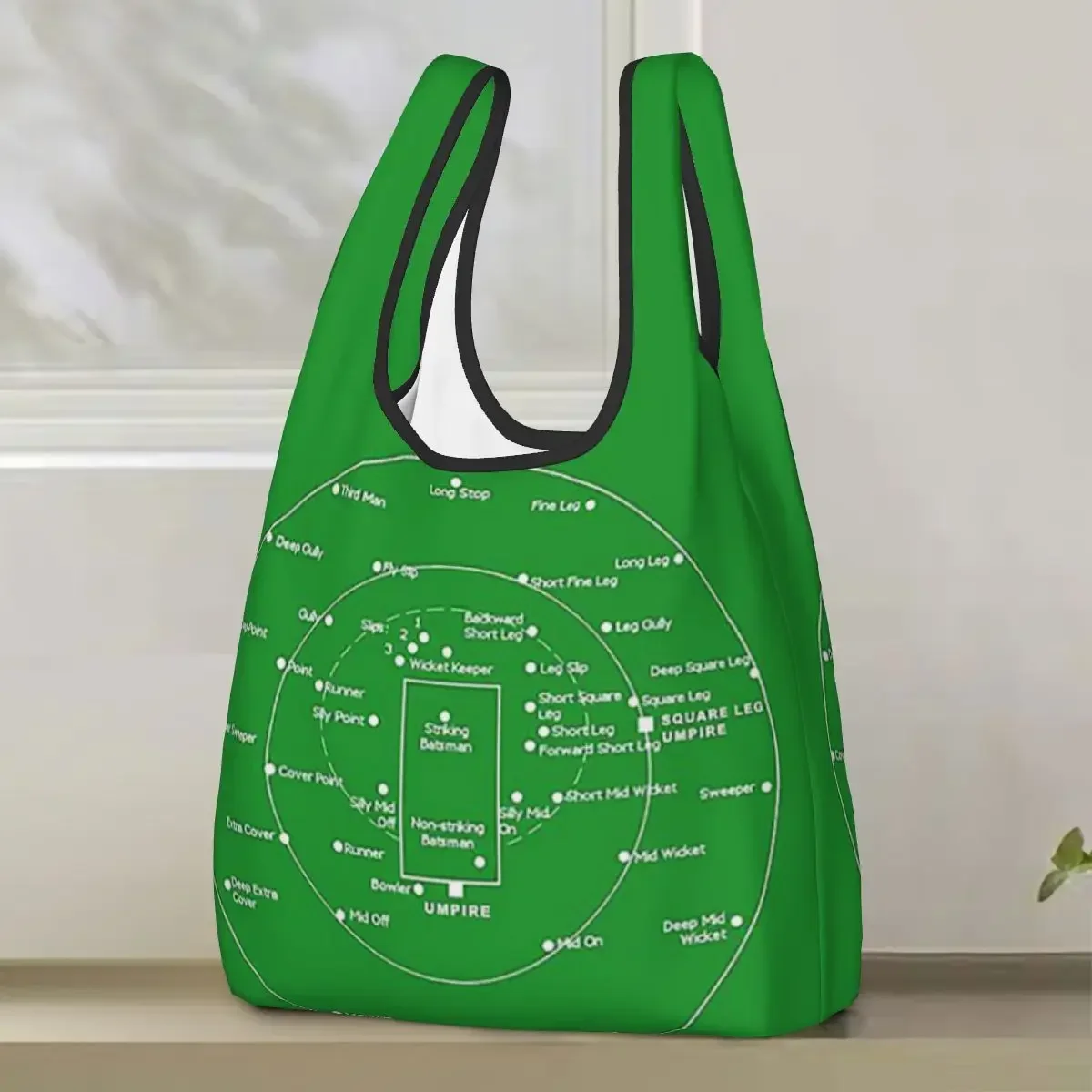 Cricket Pitch Positions-Fielding Positions Diagram Shopping Bag Portable Tote Bags Foldable Shoulder Shopper Bag Grocery Handbag