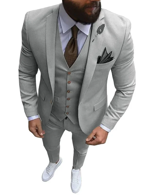 3 Pieces Men's  Suit Formal Business Notch Lapel Slim Fit Tuxedos Best Man Blazer For Wedding Blazer Vest Pants