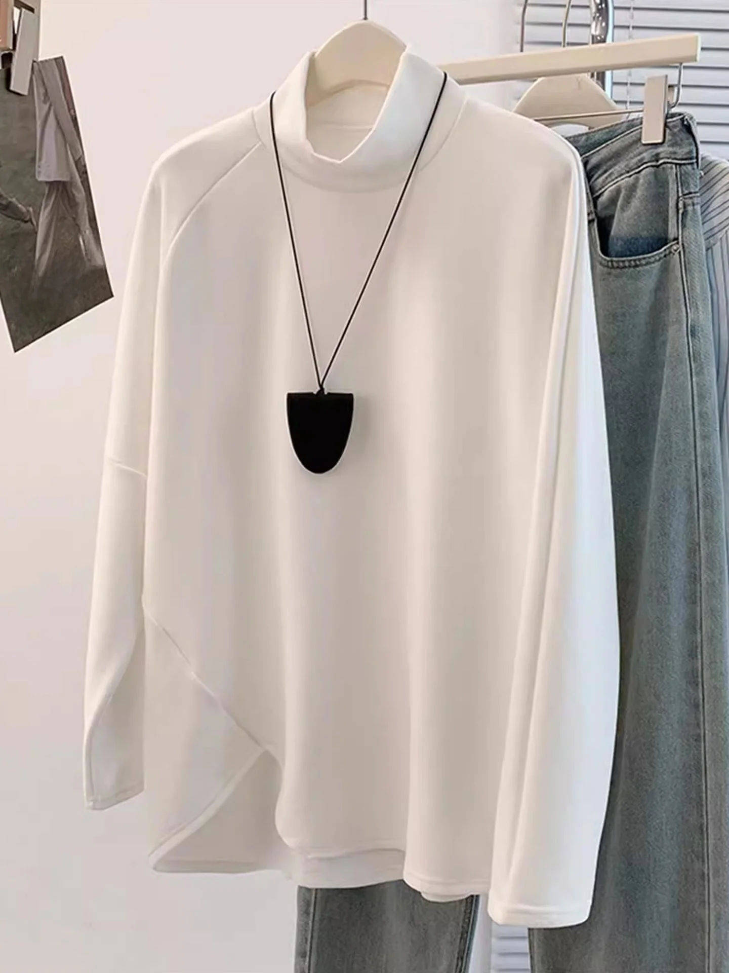 

Женская базовая футболка с длинным рукавом и высоким воротом, белая, осенне-зимняя, больших размеров, повседневная, комфортная, облегающая, топ