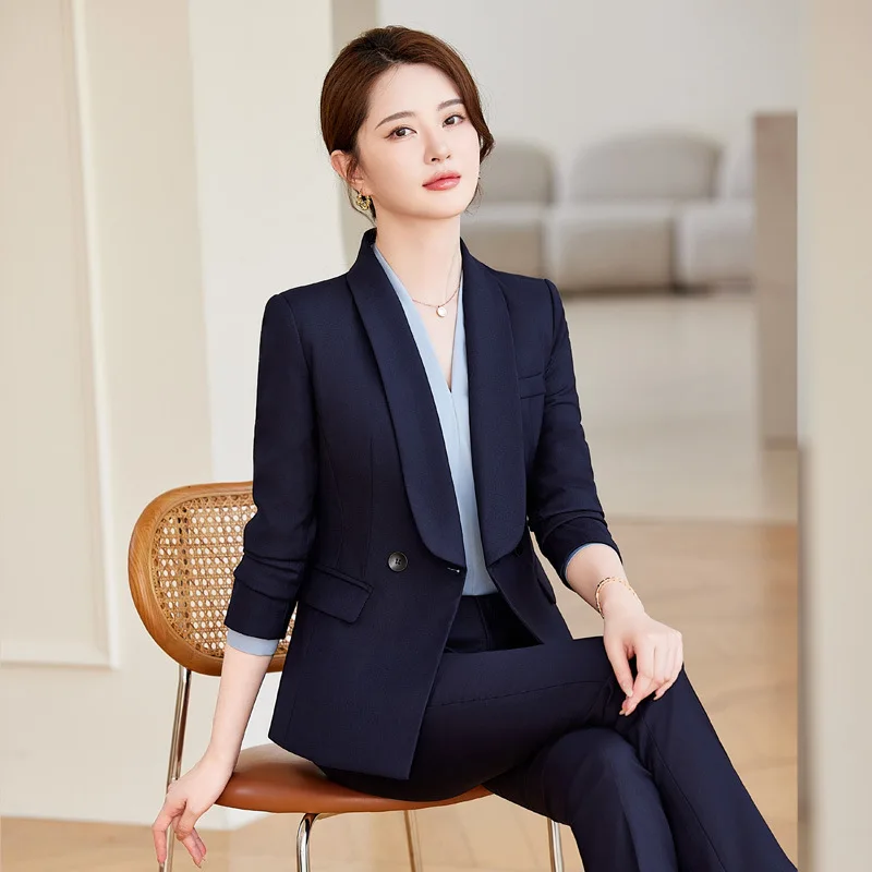 Black Suit Set Women's Autumn and Winter2024New Temperament Overall Jewelry Store Manager Sales Front Desk Suit Overalls