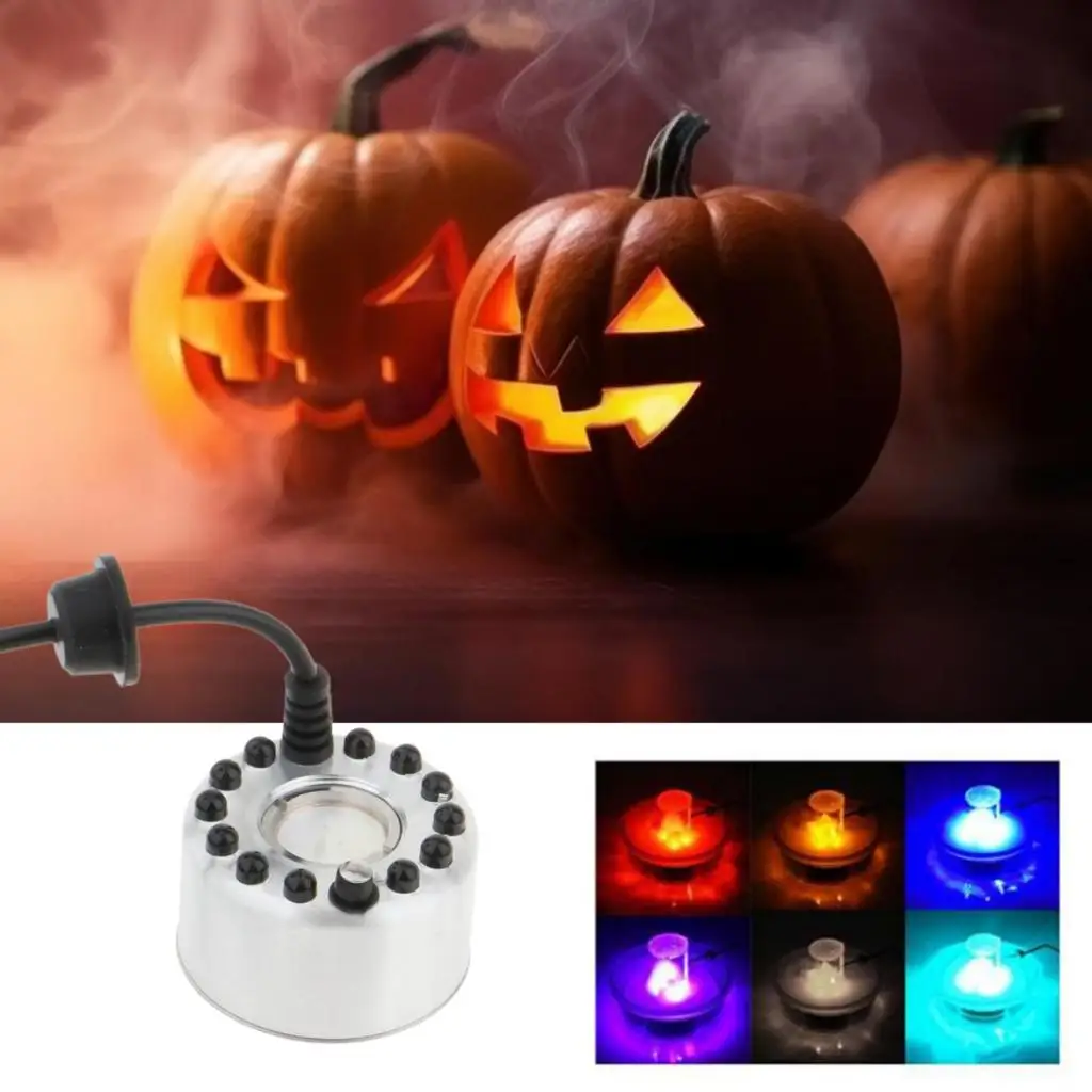 Mini 12 LED Pumpkin Light Fogger Mister Water Fountain Pond Fog Machine Atomizer for Halloween Christmas Party Decoration