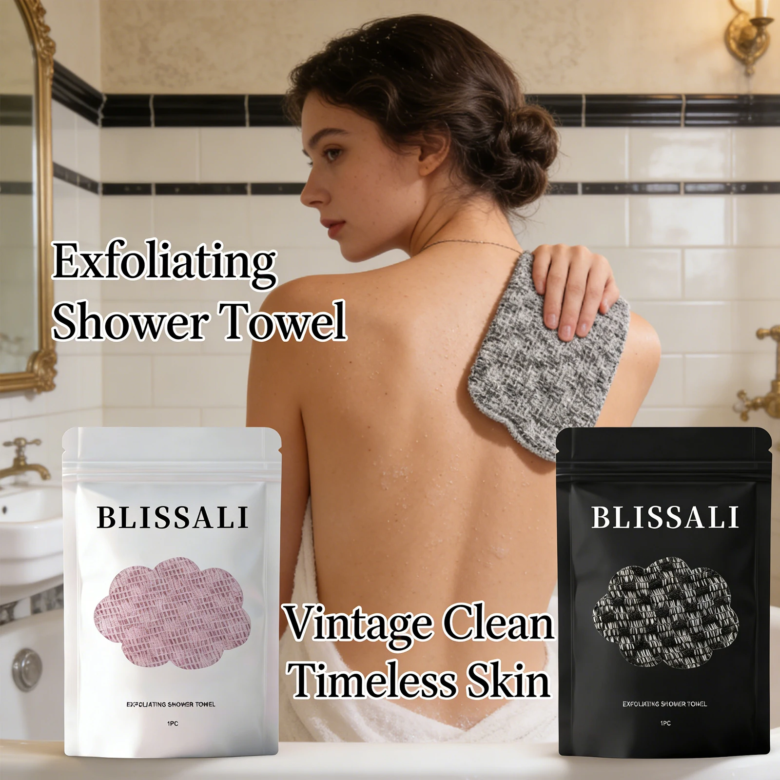 

Exfoliating Towel for Back Scrub Shower Sponge Body Dual Sided Durable Bathroom Accessorie Home Travel Gentle Clean Soft Skin