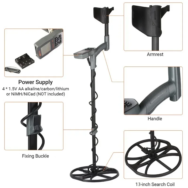 T90 지하 금속 탐지기, 핀포인터 방수 금 탐지기, 무선 헤드폰 포함