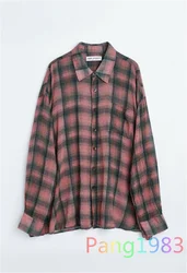 OUR LEGACY Rose Red Checkered Shirt Men Women Gradual Lazy Style Casual Loose Long Sleeved Tops