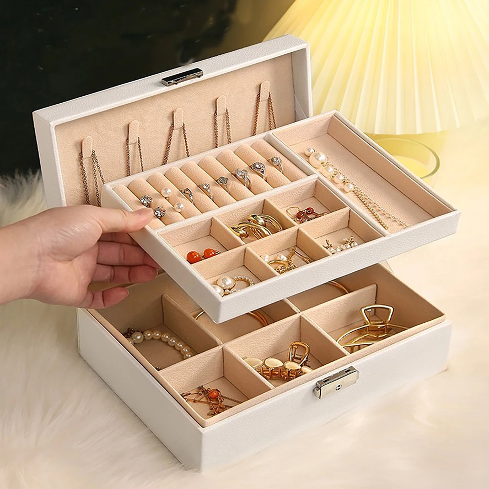 Double-Layer Jewelry Storage Box With Lock For Earrings, Necklaces And Other Accessories, Organizing Box