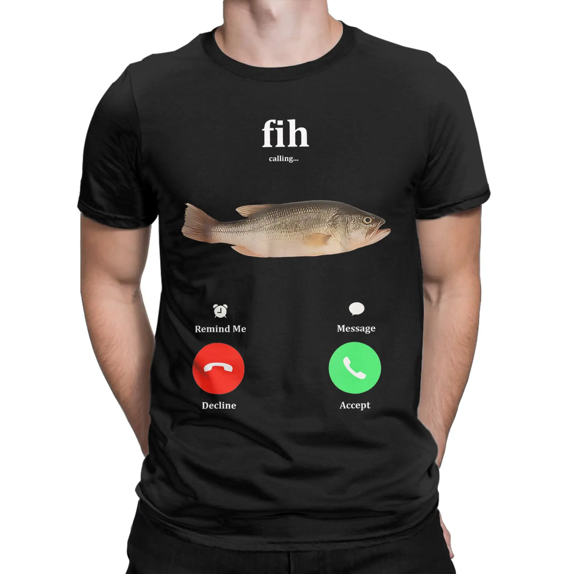 Men Fih Calling Remind me Message Decline Accept Phone Call Fish T Shirt Clothes Crazy Short Sleeve Tee Shirt Party T-Shirt