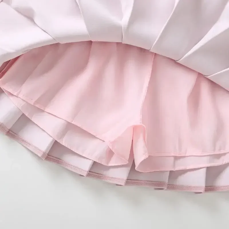 Children Summer Skirt Girls Mini Skirts Vintage Pleated Skirt Korean Tennis Skirts Short Student Uniform Skirts White Black
