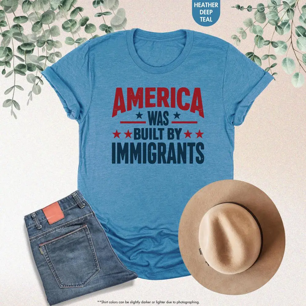 Dames t-shirt met de tekst 'Amerika was gebouwd door immigranten' Dames T-shirts