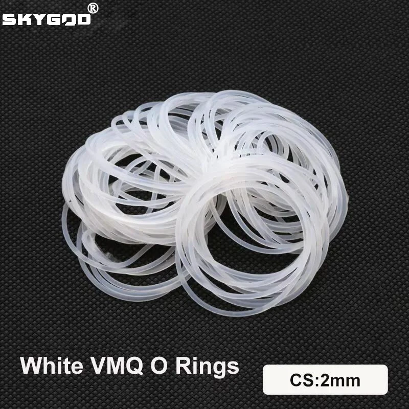 10/50pcs VMQ O Ring Gaskets CS 2mm OD 5 ~ 100mm White Food Grade Waterproof Washer Insulated Round O Shape Silicone Ring