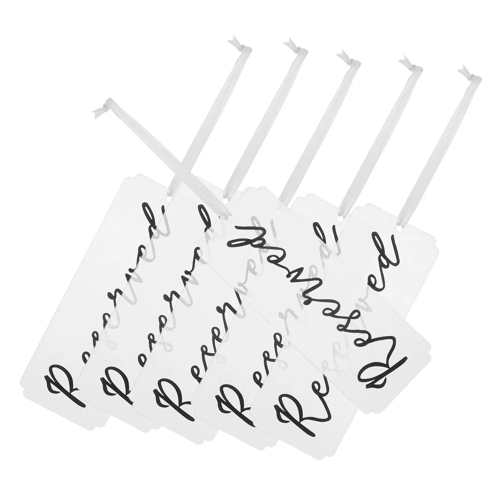 6Pcs Acrylic Reserved Table Signs Hanging Ribbon Clear Markings for Wedding Chairs Restaurant Office Seating Chart