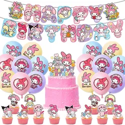 Nieuwe Stijl Sanrio Melodie Thema Feestartikelen Diy Ballon Verjaardag Banner Latex Ballon Decoratie Cake Benodigdheden Uitnodigingskaarten