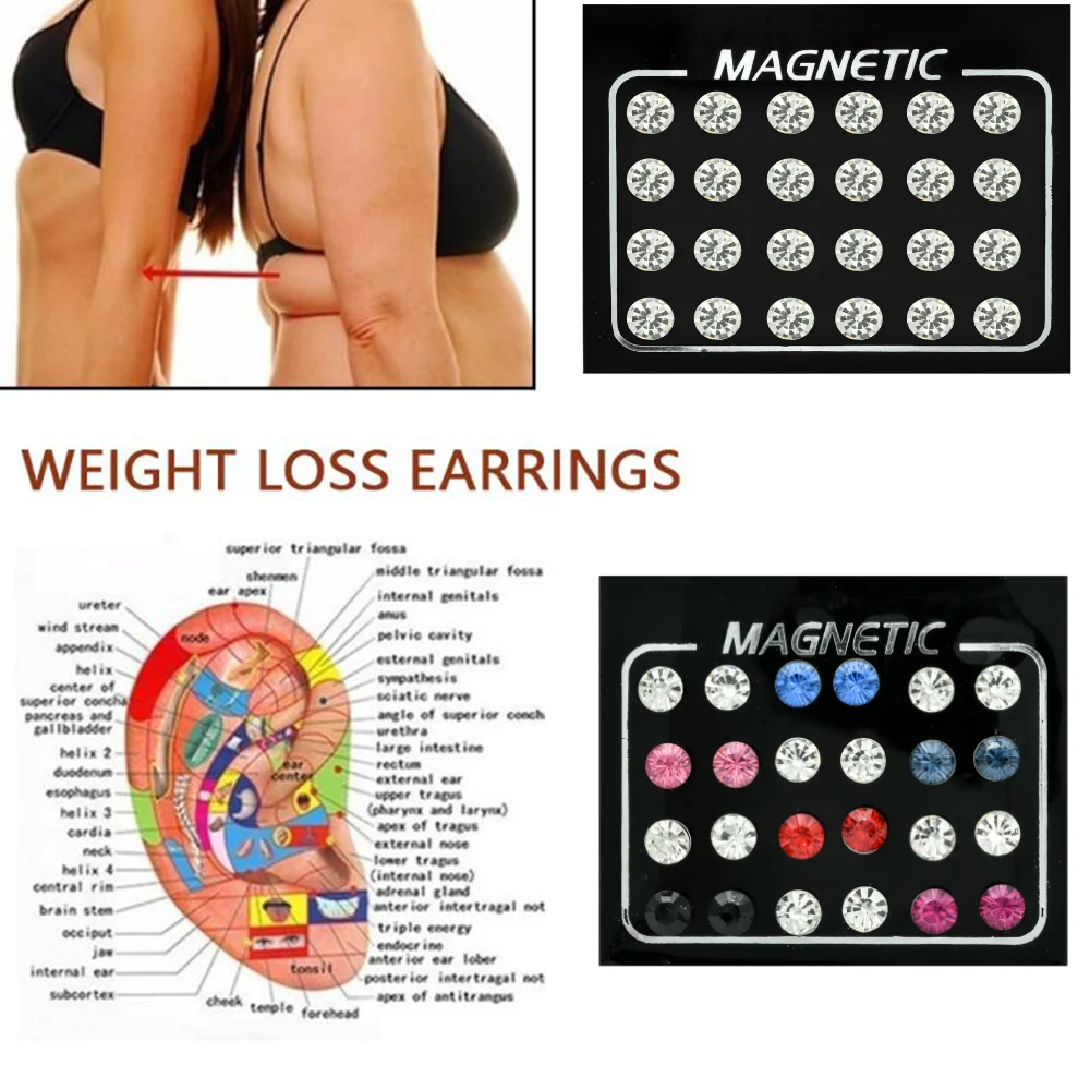 12pairs Magnetic Therapy Slimming Earrings Bracelets Rings Lose Weight Relaxation Massage Slim Ear Studs Patch Health Jewelry