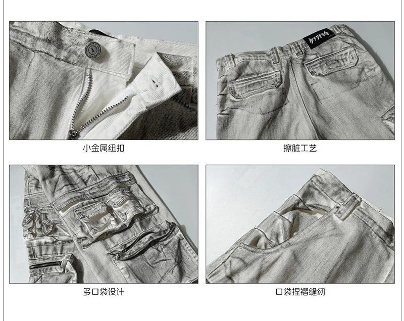 LUZHEN 2025 موضة جديدة خمر نمط مهترئ غسلها مستقيم البضائع الدنيم السراويل الرجال الشارع الأصلي جيوب كثيرة الجينز JY5027 #5