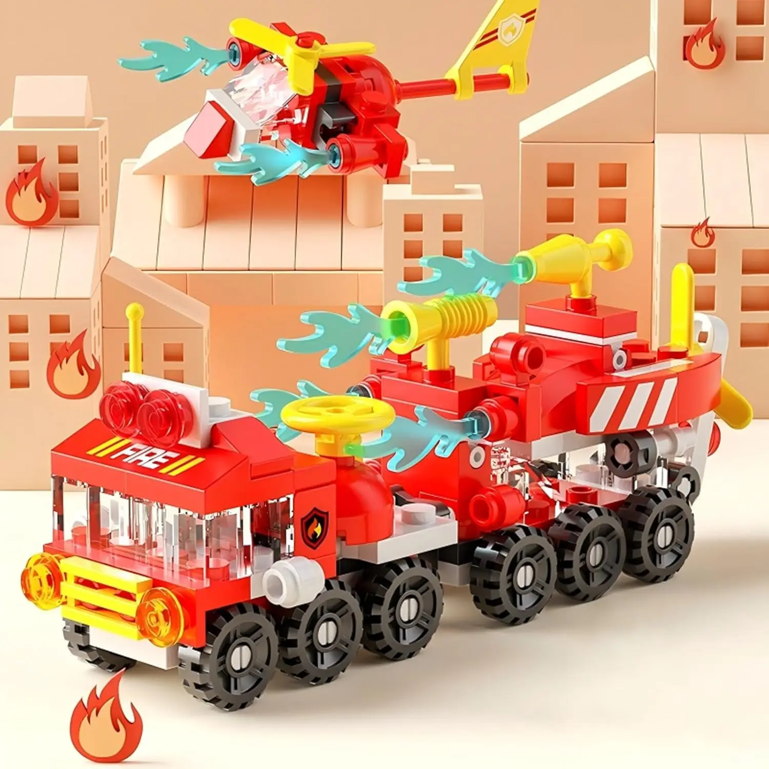 森林消防車ビルディングブロック (134 ピース) |   6歳から12歳対象の6in1 STEM教育玩具 |   消防車付きクリエイティブ建設セット、