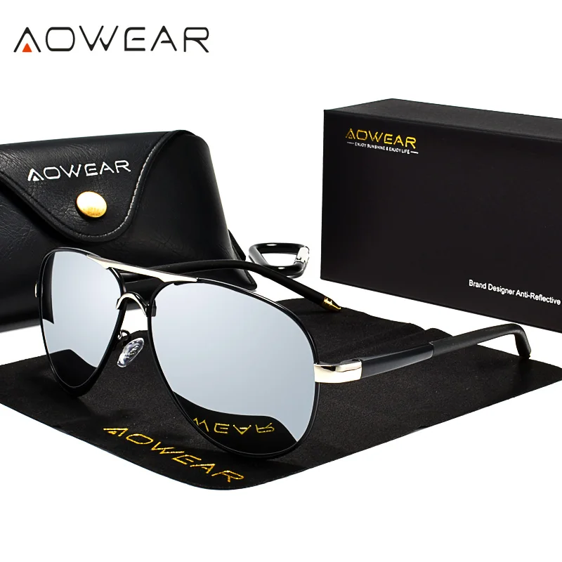 AOWEAR męskie okulary przeciwsłoneczne lotnicze męskie spolaryzowane lustrzane okulary przeciwsłoneczne dla mężczyzny HD okulary przeciwsłoneczne dla pilota lunettes de soleil homme