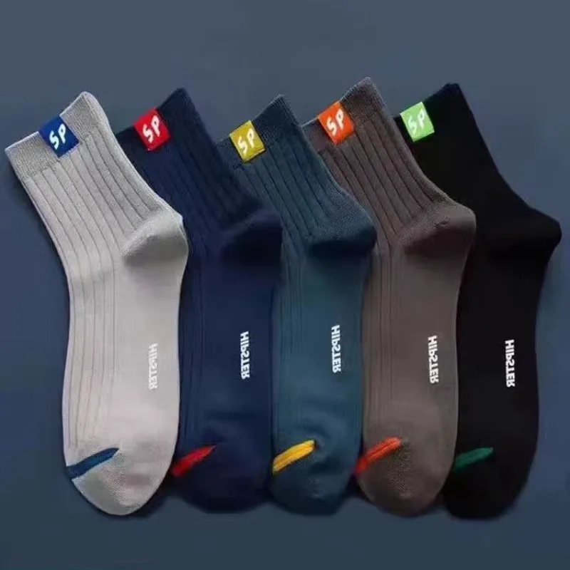 Calcetines transpirables antiolor para hombre, SP Business Casual Mid-Crew para primavera/verano, calcetines de trabajo que absorben la humedad para oficina y exteriores