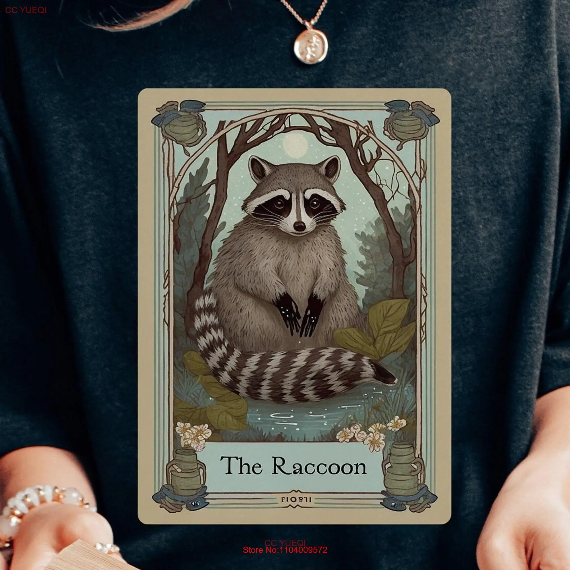 Футболка с рисунком енота, Таро-картой, хлопчатобумажное волокно, Лесной трошкор, свисток, гранж, длинные или Короткие рукава