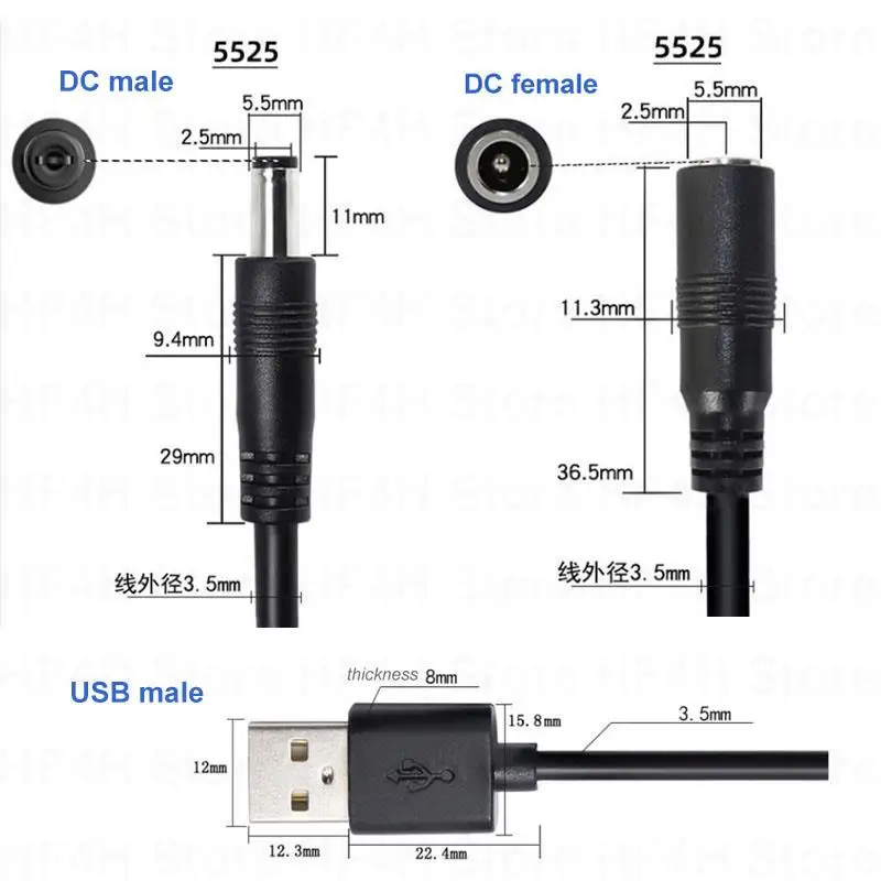 1 Meter USB 2.0 male to 2 way DC male Female Splitter Power supply adapter Connector Cable 22awg 3A plug for led Strip B4