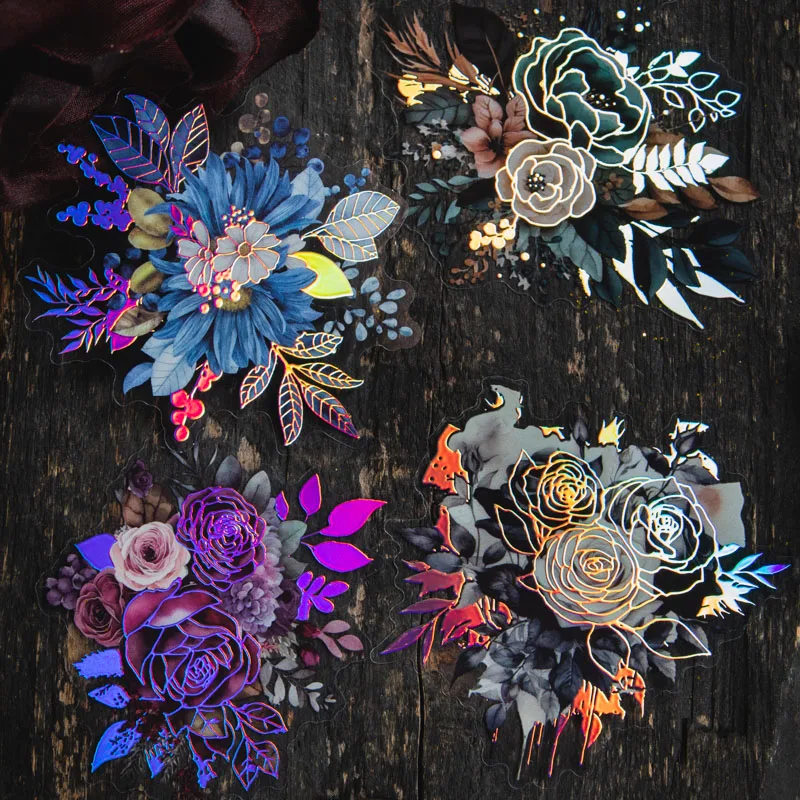 JIANQI 20pcs Dark Night Style Vintage Flowers Stickers DIY Scrapbooking Collage Photo Album Decor Junk Journal Supplies Stickers