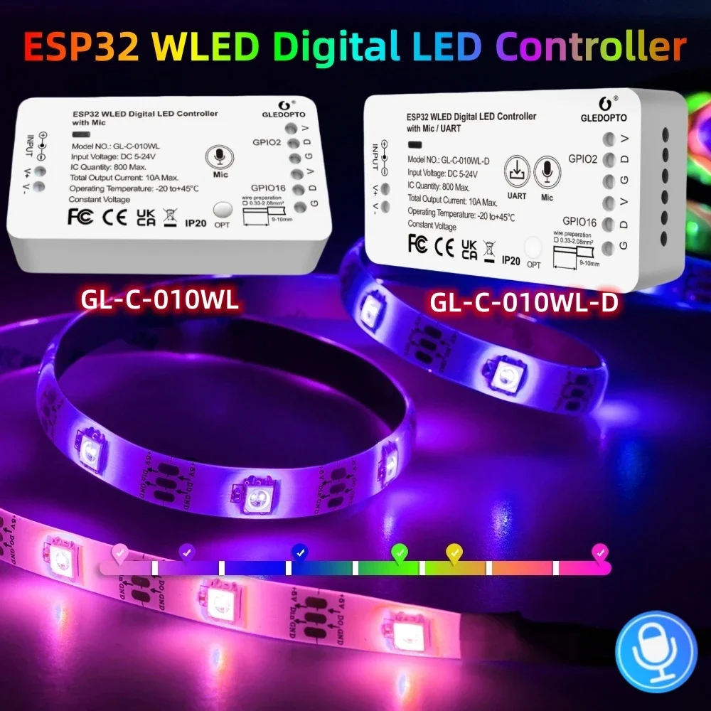 

ESP32 WLED RGBW RGB Digital Strip Voice Controller Support WS2811 SK6812 16703 WS2812B Led Pixel Strip Modules WiFi APP Control