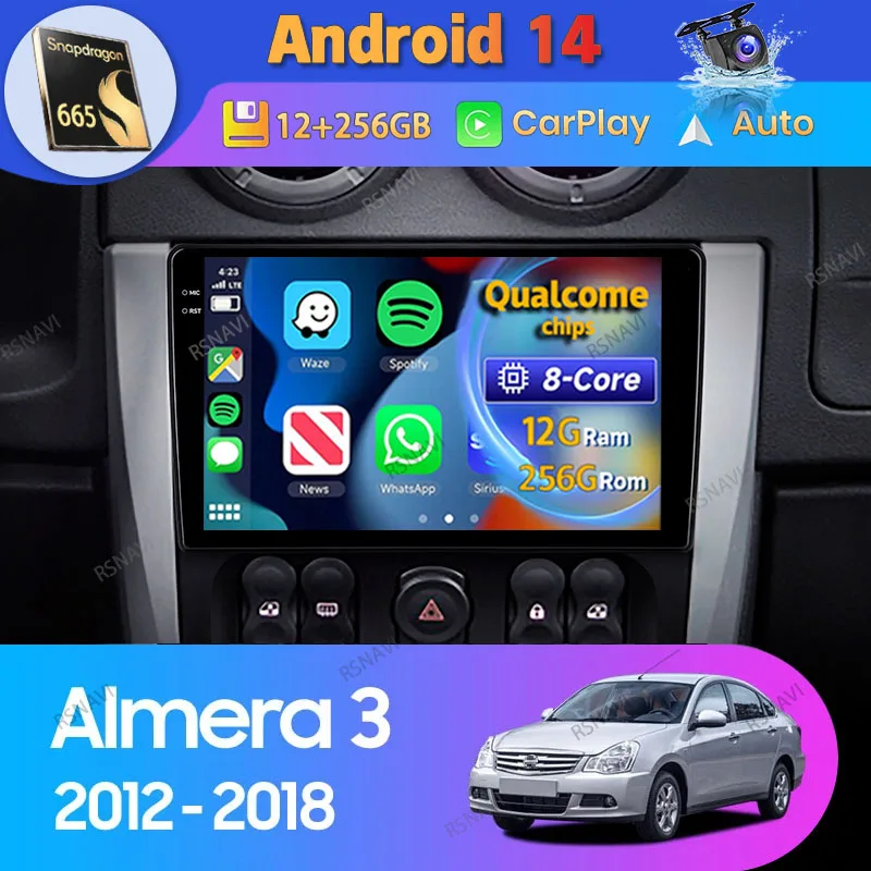 

Android 14 Car Radio For Nissan Almera 3 G15 2012 - 2018 Carplay Auto Multimedia DSP 2 Din Video Player Head Unit BT Stereo GPS