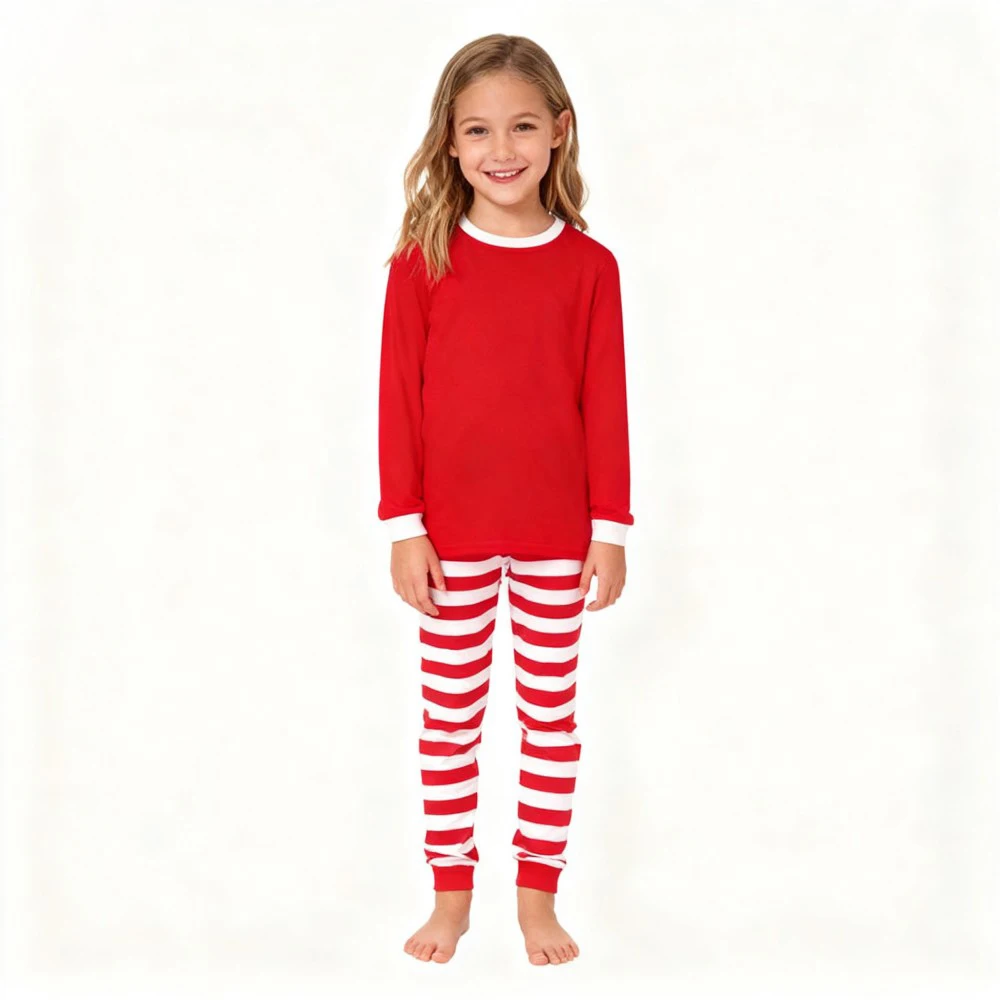 Boys Girls Christmas Pajama Sets Red Top with Striped Pants Long Sleeve Pijama Children Sleepwear kids Pjs for Xmas Festive view 5
