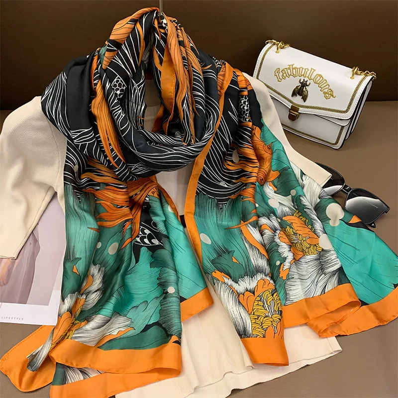 

New Summer Women Silk Scarf Beach Hijab Shawls and Wraps Large 180*90cm Luxury Brand Female Foulard Echarpe Designer Bandana