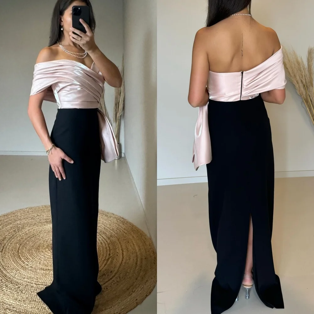 

Customized Matching Jersey Pleat Straight Off-the-shoulder Long Dresses Bespoke Occasion Homecoming Exquisite