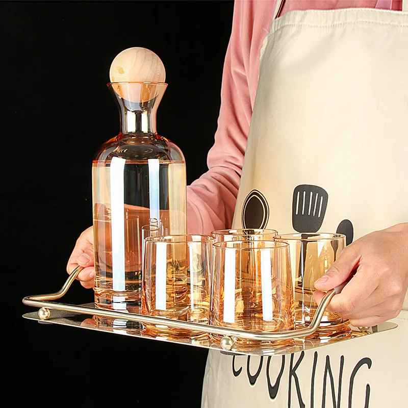 

5Pcs 1.2L Water Kettle Borosilicate Glass Teapot 250ml Water Cup Heat-Resistant Glass Bottle Jug Water Pitcher Beverage Dispense