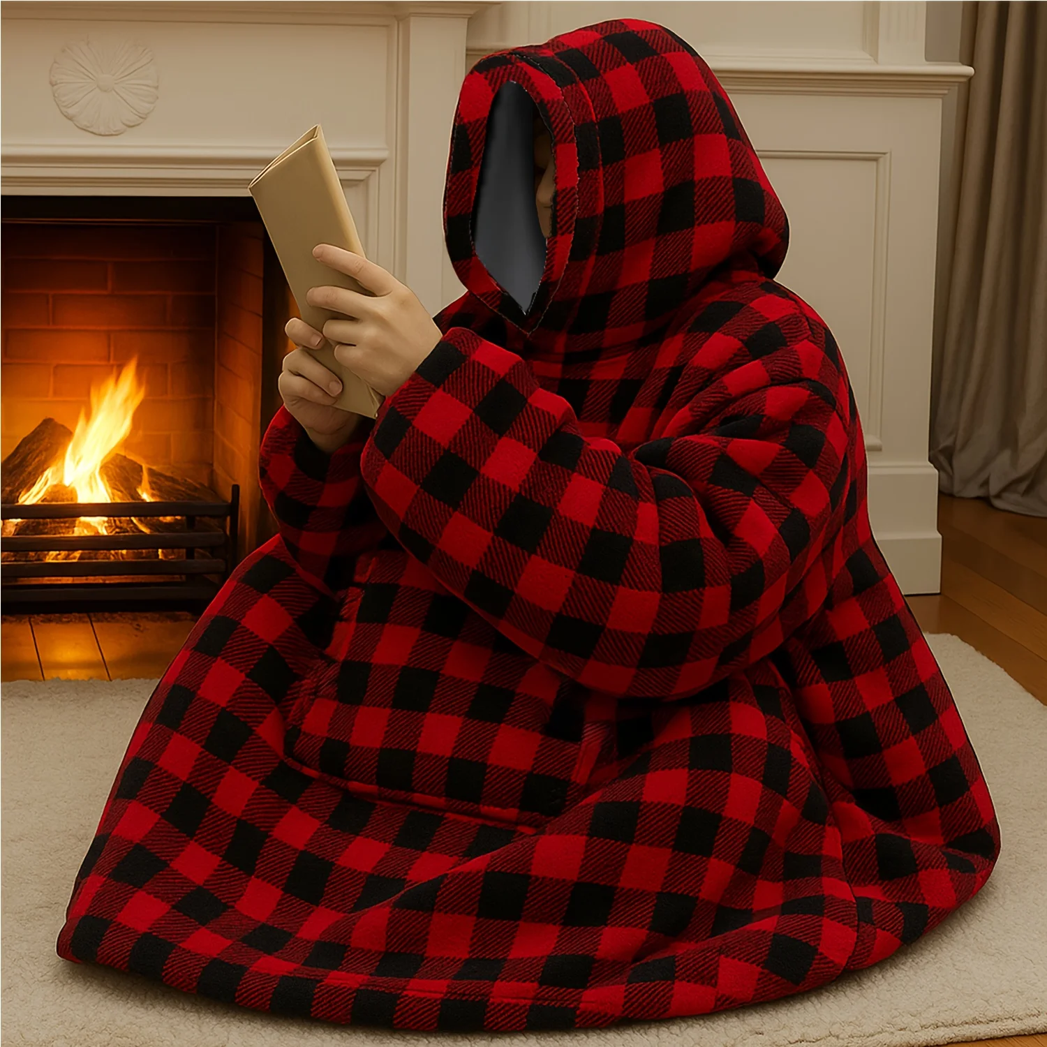 Gemütliche, übergroße, wendbare Fleece-Hoodie-Decke – weiches, tragbares Plüsch-Sweatshirt mit Kängurutasche, übergroße Kapuzendecke – Detail 3