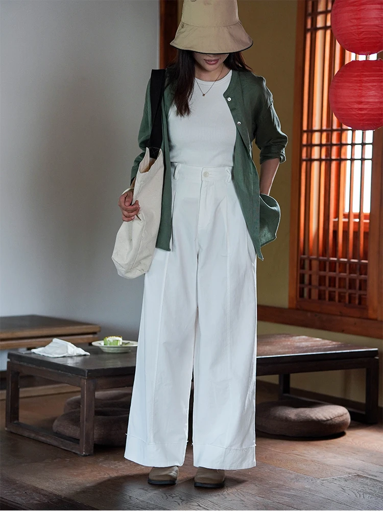 

Женские повседневные брюки с высокой талией, прямого кроя, из смесового хлопка, широкие, универсальные, свободного силуэта